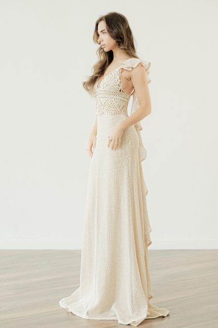 The 'Kyma' boho crochet wedding dress by Atelier Zolotas